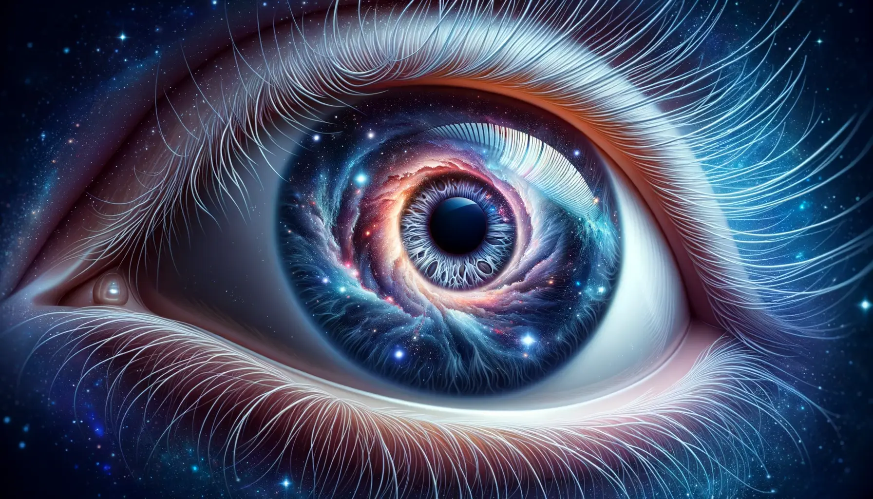 Illustration of a human eye with a galaxy reflection symbolizing the vast importance and depth of eye health