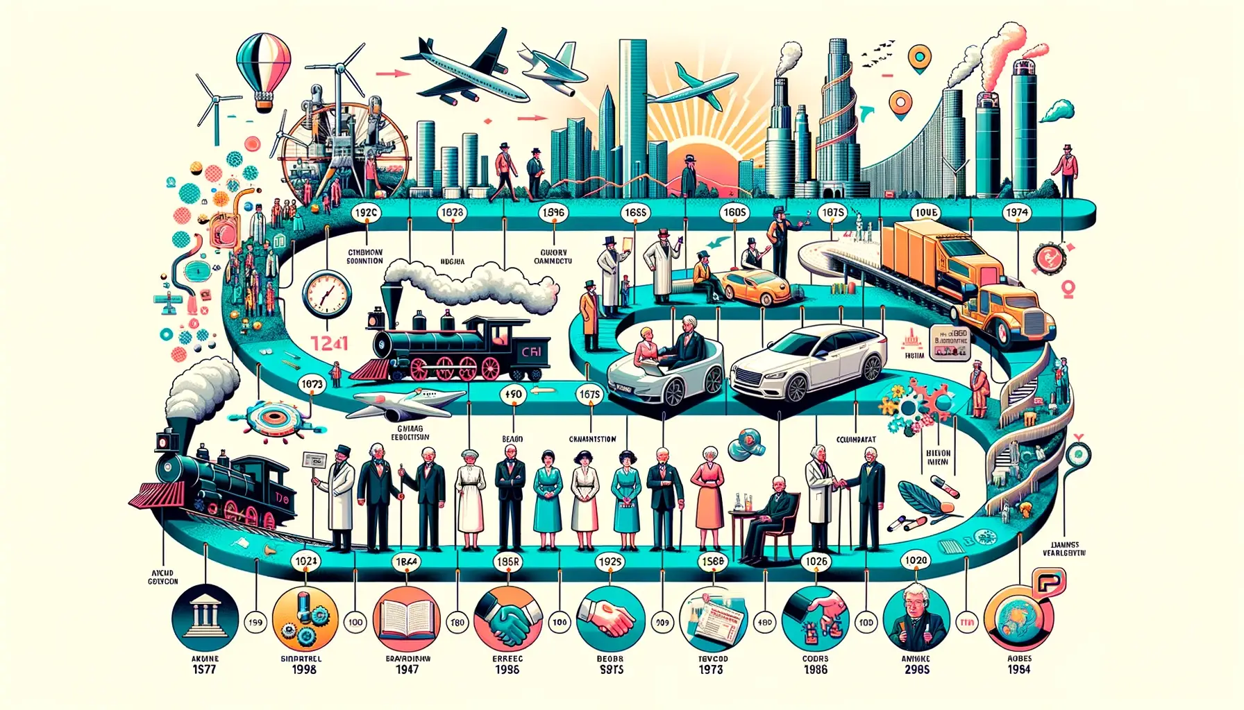 Illustration of a timeline showcasing the history and evolution of TCI with milestones and key events