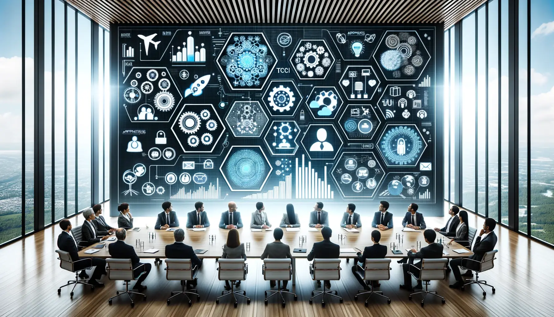 Photo of a conference room with professionals discussing the merits and applications of TCI emphasizing its benefits in various fields