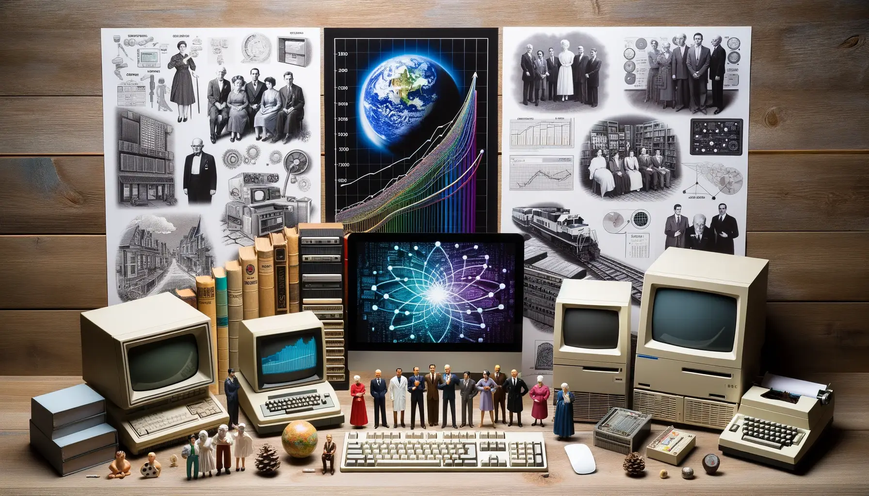 Photo of various historical milestones like old computers and modern servers representing the evolution and current state of AGI