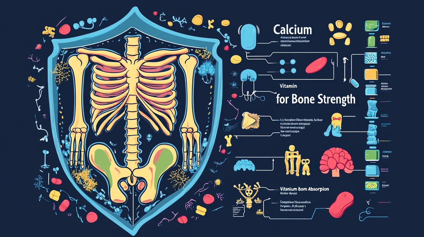 칼슘과 비타민 D의 골다공증 예방 역할을 설명하는 그림